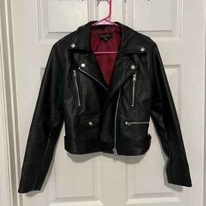 Faux black leather jacket.